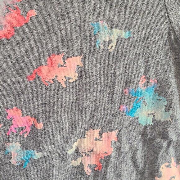 Excellent SO Girls Gray Pink Unicorn Print Core Tee Shirt Size Large 10/12 - Picture 4 of 7